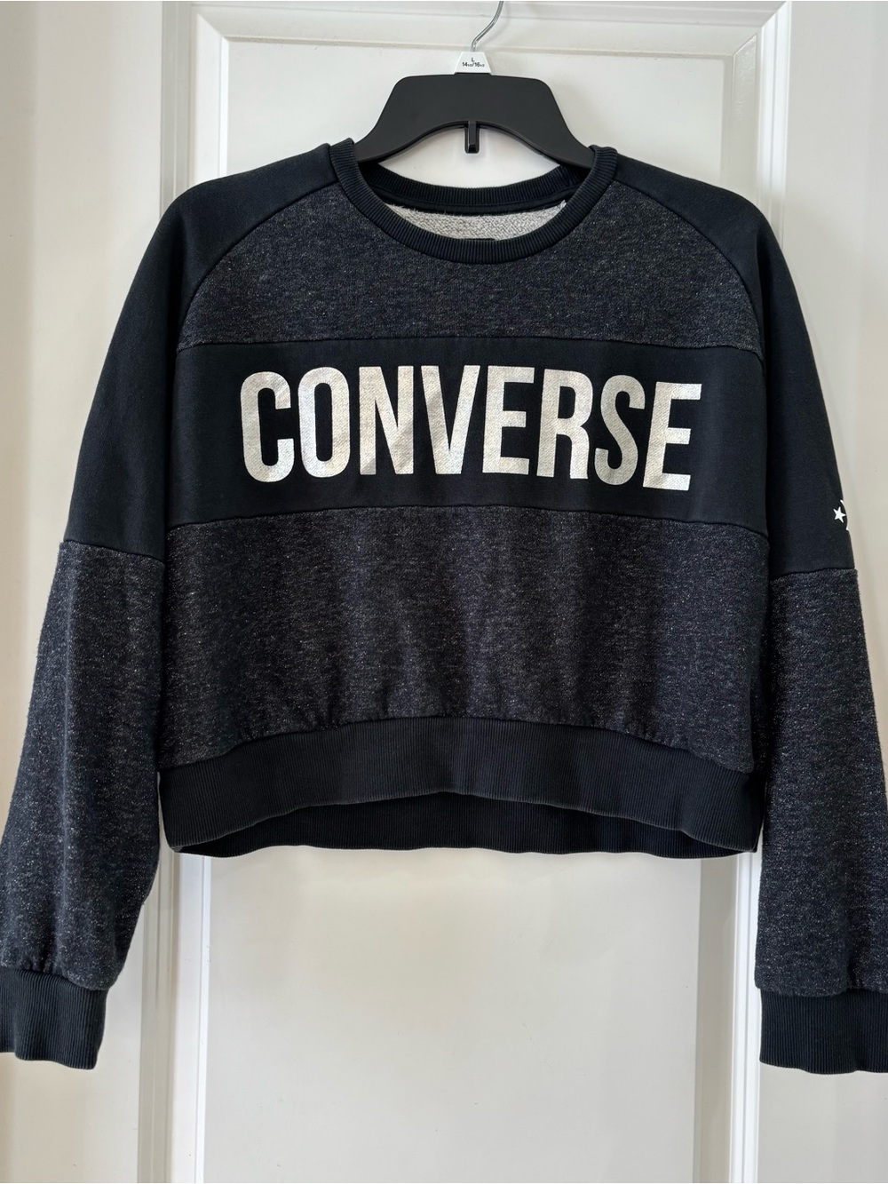 Converse Black and Heathered Gray Logo Crew Sweatshirt M